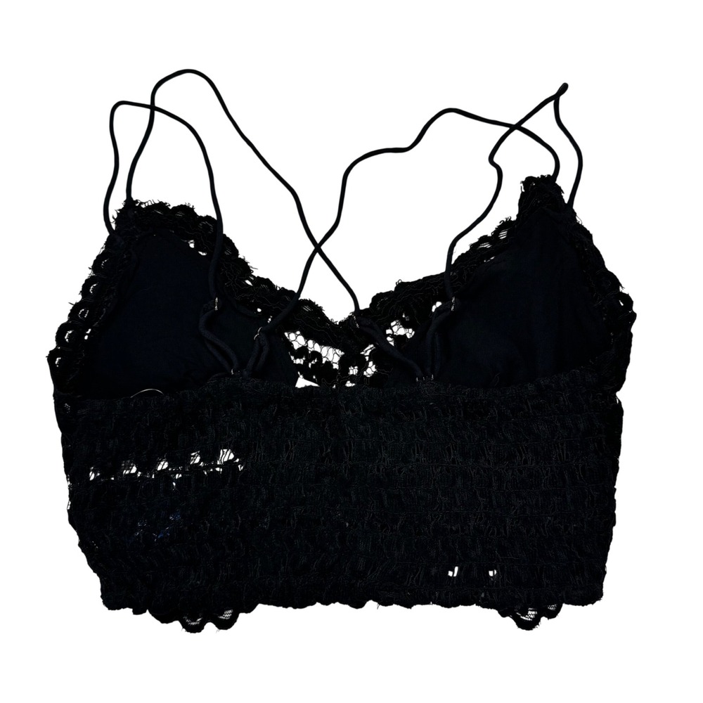 Free People Adella Bralette Black Lace Boho Strappy Crop Top F19M05006 Womens S